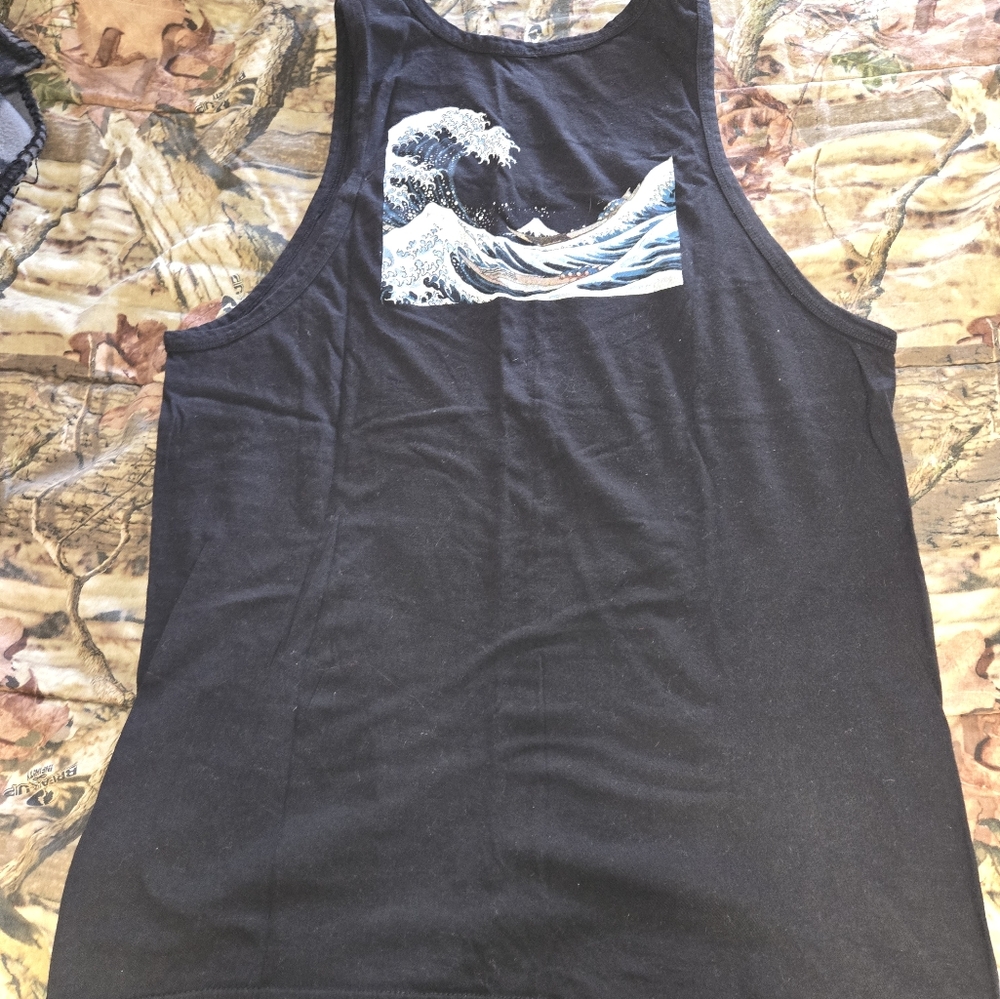 Black Tank Top with Wave Design